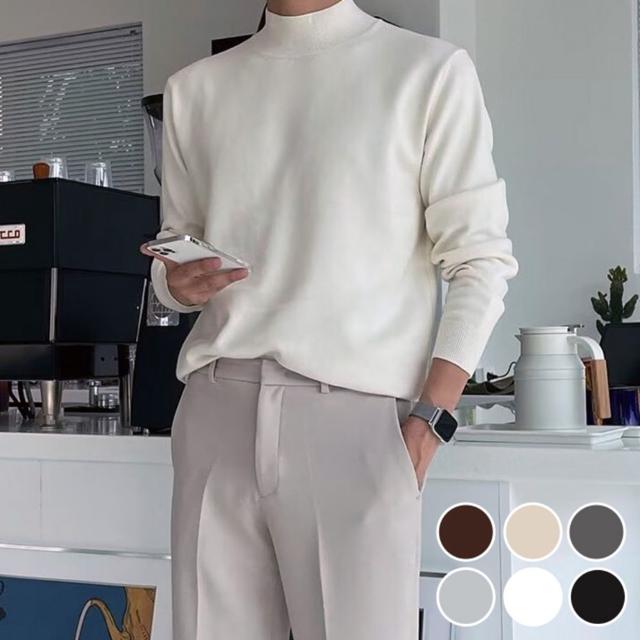 남성 깔끔한 반목 반폴라 슬림핏 패션 데일리 긴팔 니트티