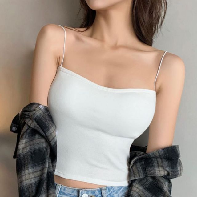브라탑 나시 끈 패드 이너 여성 슬리브리스 크롭