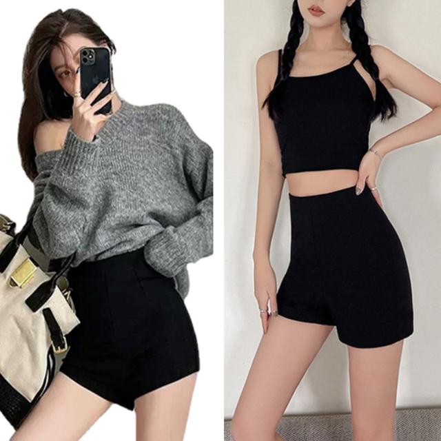여성 하이웨이스트 핫팬츠 짧은 블랙 반바지 스판
