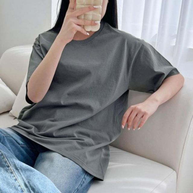 여성 라운드 무지 오버핏 반팔티셔츠 여름 빅사이즈 데일리 박스티