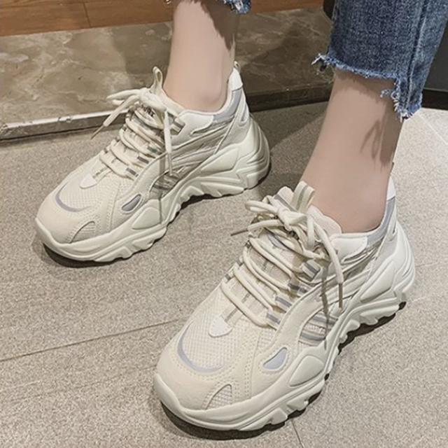 여성 6cm 키높이 운동화 심플 데일리 배색 어글리슈즈