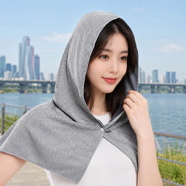 시원한 후드형 쿨타월 1P 스포츠 두건 타월 쿨수건 헬스장 똑딱이 고정