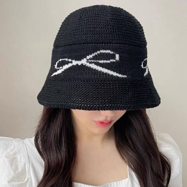 버킷햇 여성 성인 모자 밀짚모자 벙거지 가림막 리본 니트 사계절 여자 돌돌이