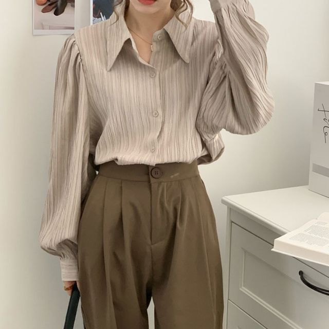 여자 플리츠블라우스 셔링블라우스 주름셔츠 카라 디테일 봄 여성옷