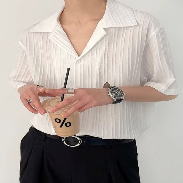 반팔셔츠 플리츠 시원한셔츠 남자 오픈카라 여름셔츠