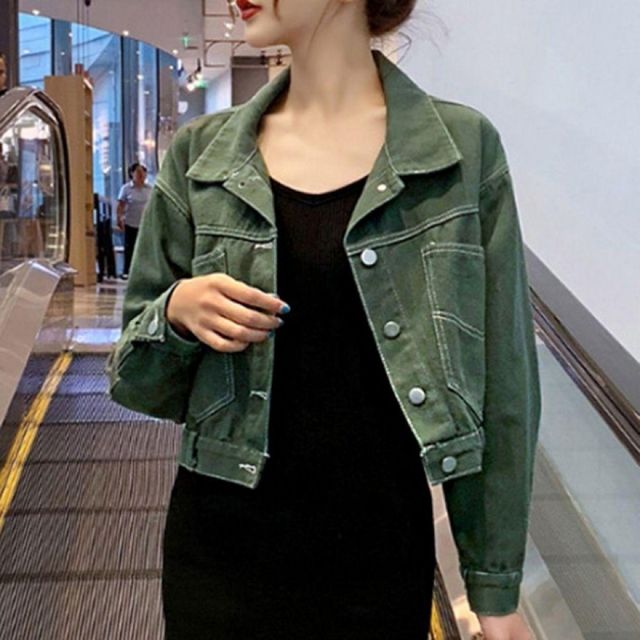 여성용 스티치 크롭 루즈핏 데님 재킷 봄철 청자켓 여자 청바지 아우터