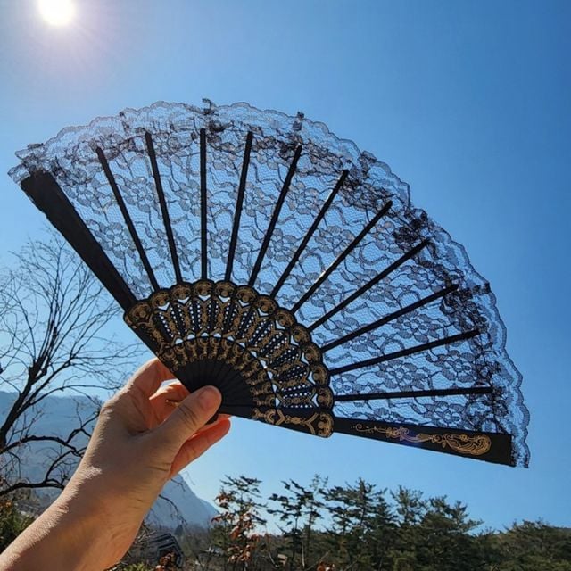 부채 접이식 블랙 레이스 성인식 댄스