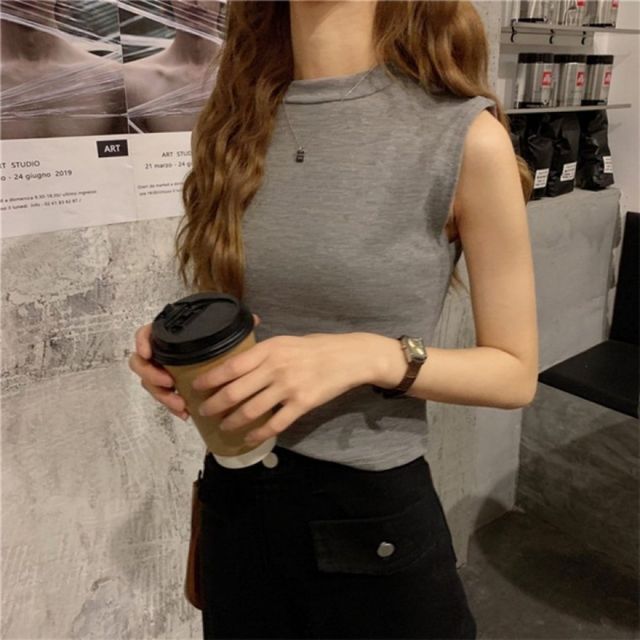 여성 나시 라운드 넥 베이직 슬리브리스 이너웨어 데일리 런닝 55 66 77 화이트 블랙