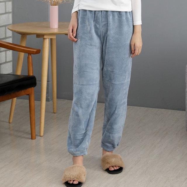 추운 겨울철 따스한 여성 수면 바지 플리스 블루