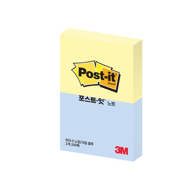 3M 포스트잇 653-2 노랑/크림블루 메모지 51x38mm - 점착식 메모