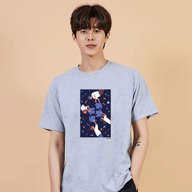 남성 맨투맨 후드티 퍼즐 면티셔츠, 학생용 기본 티셔츠