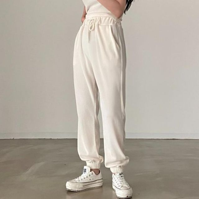 긴바지 면바지 여성바지 스판 허리밴딩 코디 세미 면