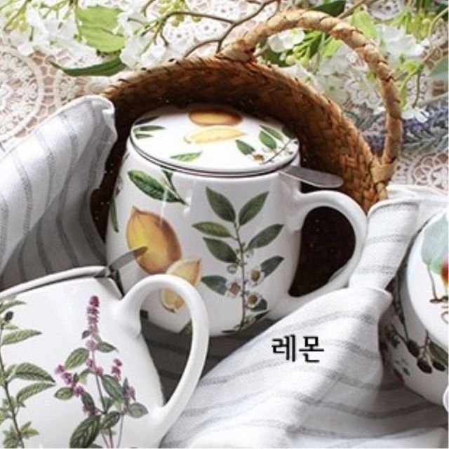 티망 커피 찻잔 도자기 머그 고급스러운 레몬 프린팅