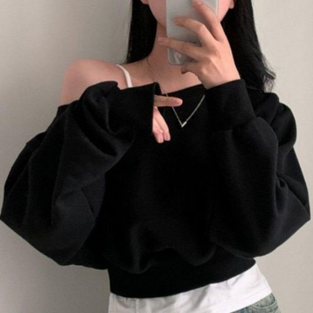 여성용 비대칭 오프숄더 크롭 긴팔 맨투맨 티셔츠