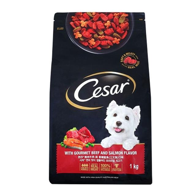 시저 강아지 건식 사료 1kg 연어와 쇠고기 영양 식단