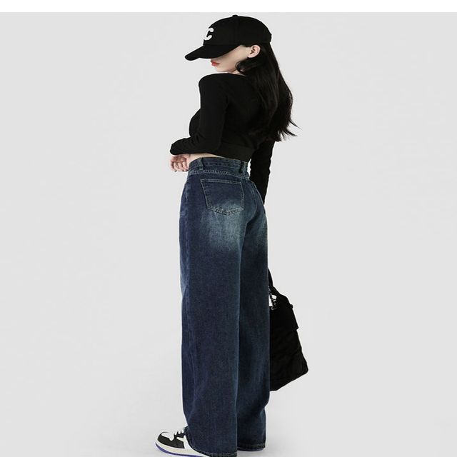 여자 루즈핏 빈티지 와이드 청바지 데님팬츠