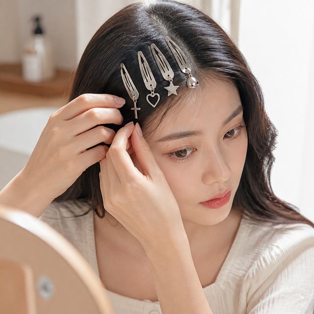 실버 헤어핀 똑딱핀 크로스 하트 별 모양 펜던트 여성 포인트 머리핀
