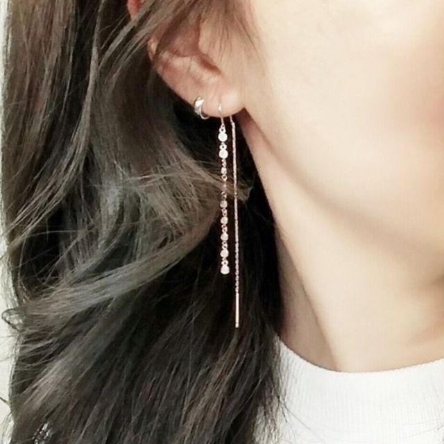 실버925 국내제작 핑크빛 오팔 롱드롭 실버 이어링 은귀걸이 (SILVER)