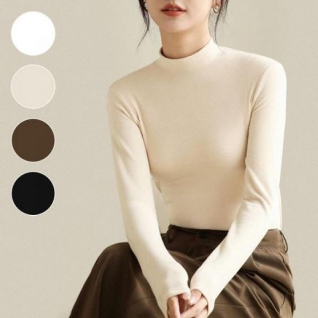 기모안감 목폴라티 레이디 겨울철 엘라스틱 시즌 타틀넥 롱티티
