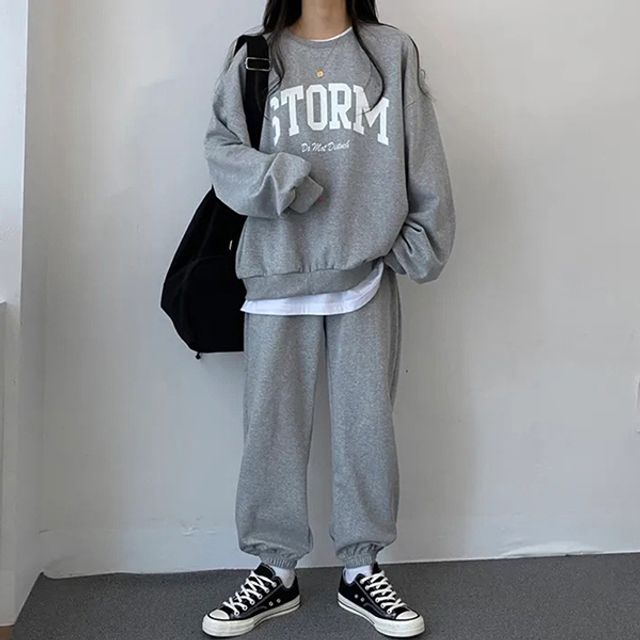 2컬러 레터링 캐주얼 맨투맨 조거팬츠 셋업
