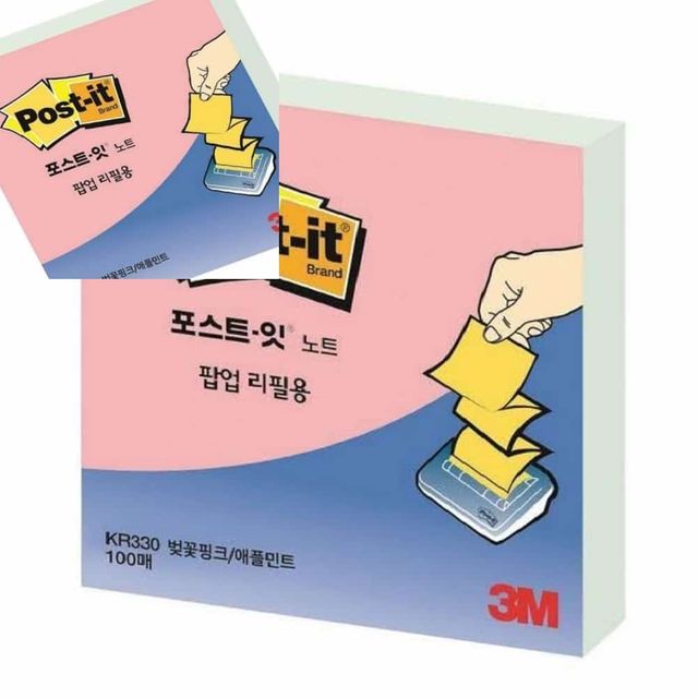 3M 포스트잇 팝업리필 벚꽃 핑크 민트 76x76mm 책상메모지 쇼핑몰메모지 병원메모지 어린이집메모지