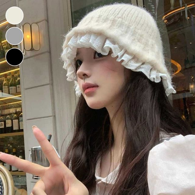 겨울모자 여성스런 러블리 레이스 니트모자 벙거지 버킷햇