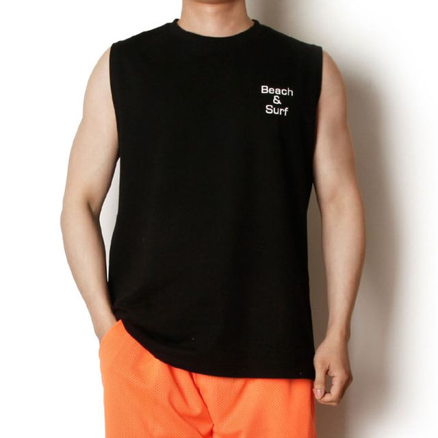비치 남성 나시 민소매 티셔츠 여름 캐주얼 헬스상