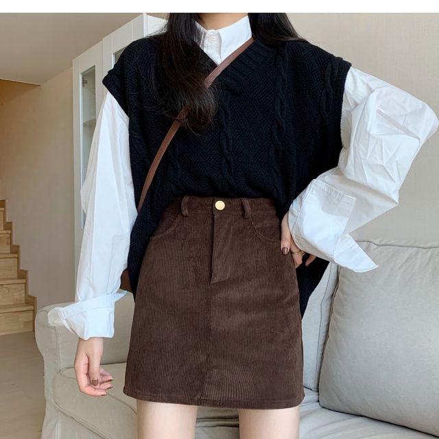 (H.LINE) 코듀로이 데일리 가을 미니스커트