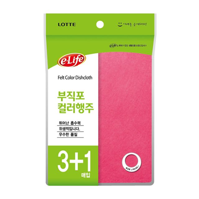 혜명몰 이라이프부직포칼라행주(3플러스1) MRO 살림살이 업소용행주 탕비실비품 분홍색행주