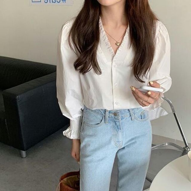 레이스 쉬폰블라우스 여성셔츠코디 봄 여자옷코디