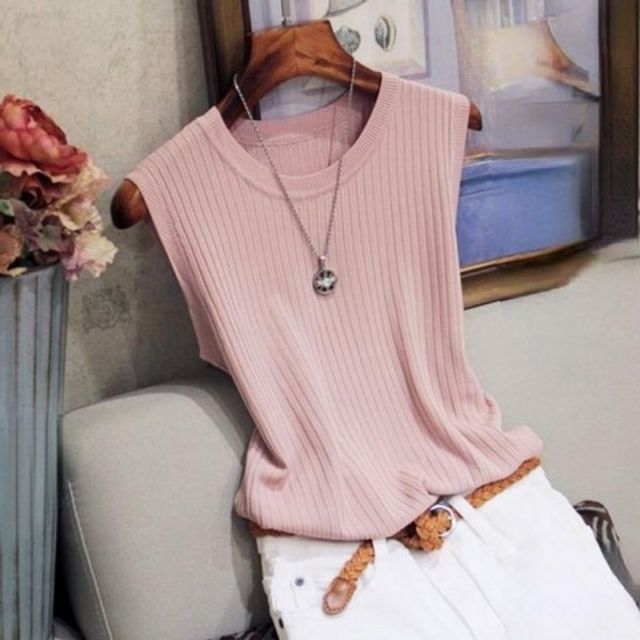 우먼 풀오버 소매없음 넓은 립 데일리슬림해보이는 슬리브리스 상티