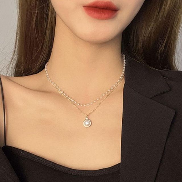 더블 체인 진주 펜던트 목걸이 레이어드 여자친구 선물용 데일리 액세서리