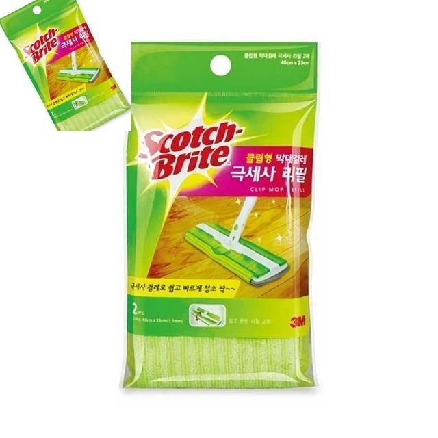 3M 클립형 막대걸레 극세사 리필 2매 바닥걸레 청소패드 극세사걸레 밀대걸레