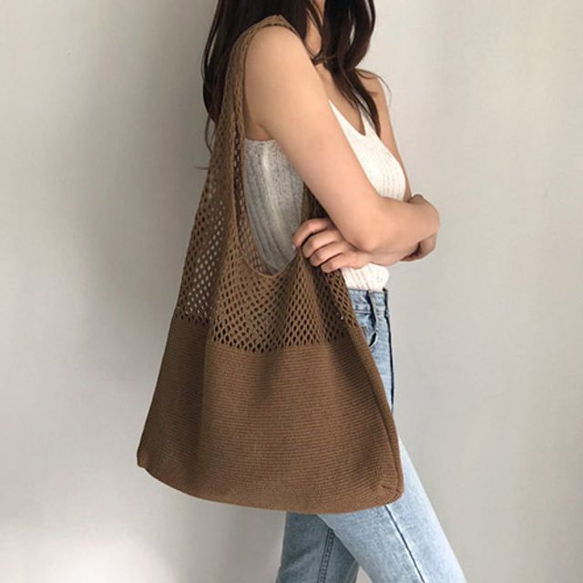 여성 망사스타일 그물패턴 에코백 숄더백 5컬러