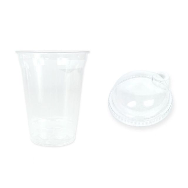 100세트 473ml 플라스틱 테이크아웃 음료컵+빨대없는 컵뚜껑 일회용컵 투명컵 카페컵