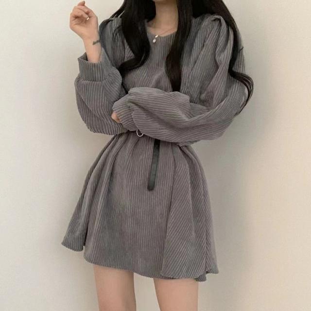 여성 가을 겨울 코듀로이 A라인 미니 원피스 벨트포함