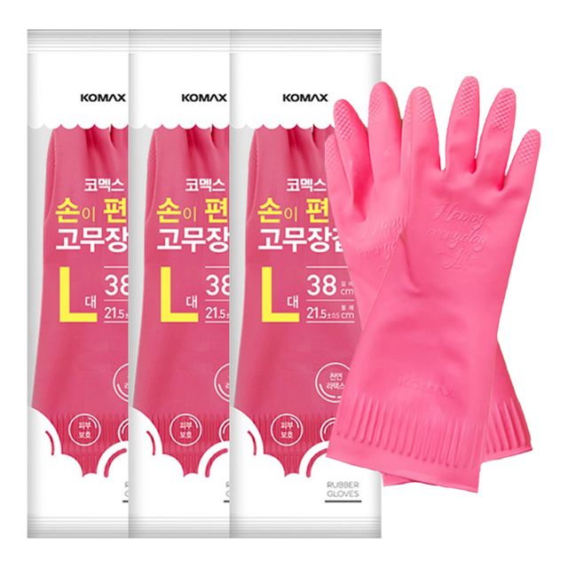 코멕스 손이 편한 천연라텍스 고무장갑 L(대) X 3개