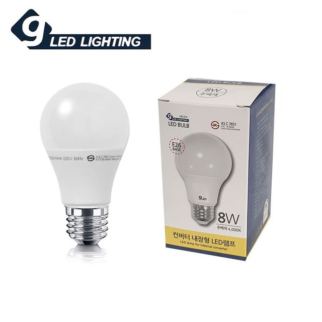 긴수명 건식8W 내장형 컨버터 LED전구 주백색 LED전구