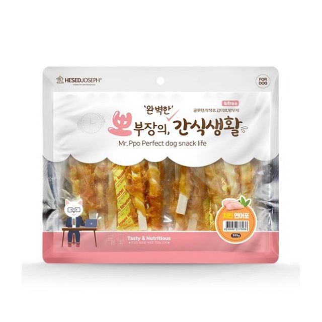 뽀부장의 간식생활 치킨 연어포 300g 1P 강아지 간식