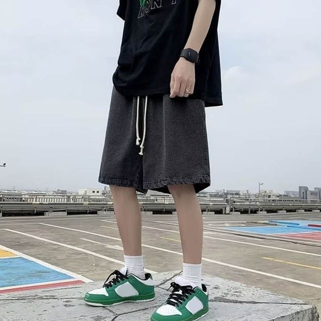 남성 3컬러 와이드 밴딩 데님반바지 여름 청반바지