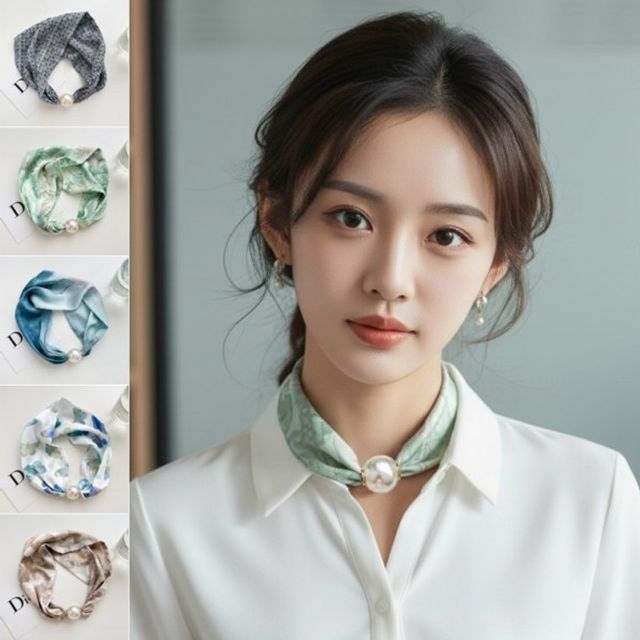 스카프 목걸이 고급 쁘띠 동글 마그네틱 패턴 간편착용 진주