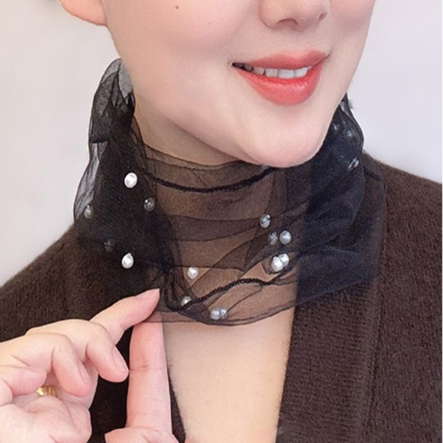 여성 여름 간절기 진주 망사 넥워머 목가리개 스카프