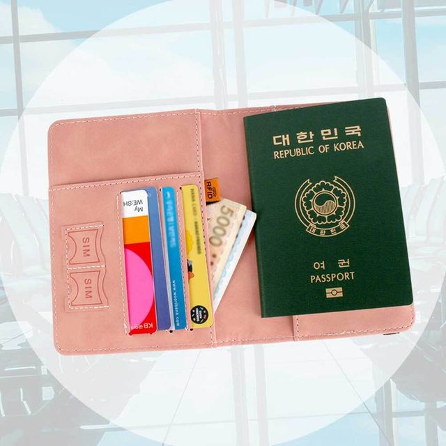 해외여행 가죽 여권케이스 트레블 월렛 파스텔 살구색