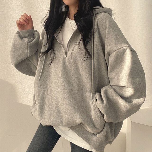 여성 지퍼 디자인 반집업 데일리 후드티