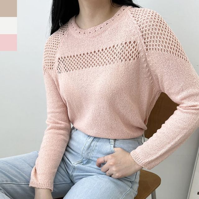 여성 그물 포인트 니트 1P 여자 시스루 상의 여친룩