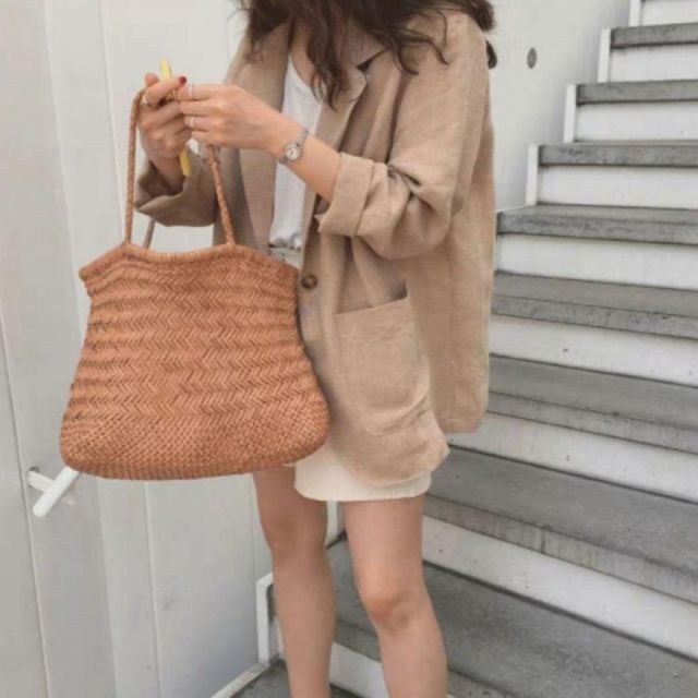 베이지 린넨 여성용 봄가을 간절기 자켓
