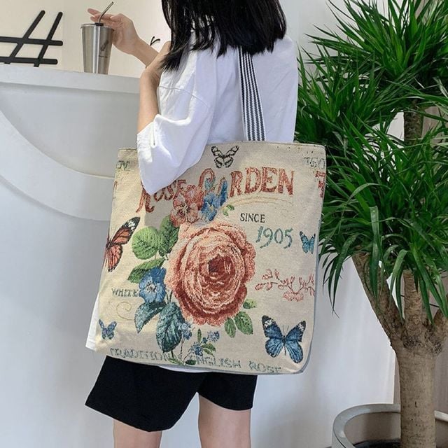 캔버스 자카드 숄더 에코백