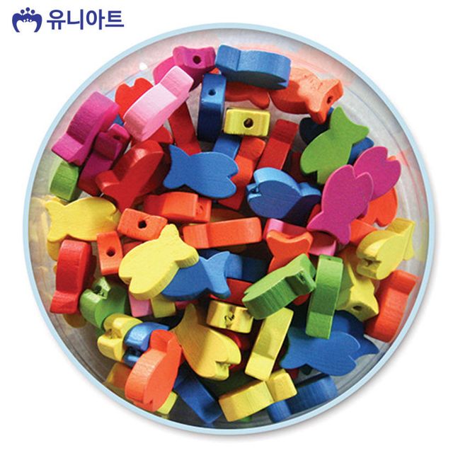 나무비즈 물고기 색상혼합 우드볼 악세사리부자재