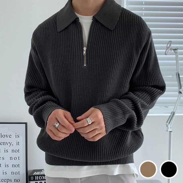 남성 하프집업 카라 니트 겨울 긴팔 티셔츠 데일리 캐주얼 댄디룩 스웨터