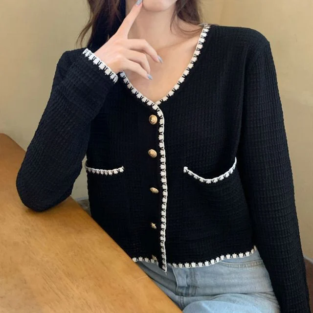 금장 배색 니트 가디건